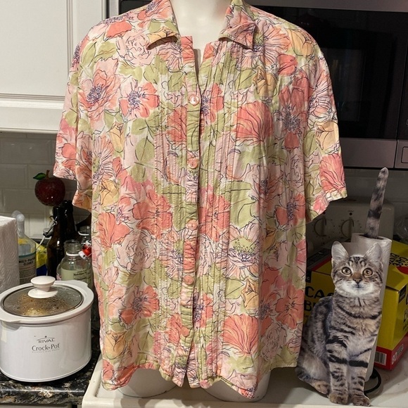 napa valley Tops - Z women's Napa Valley casual floral button short sleeve 3X